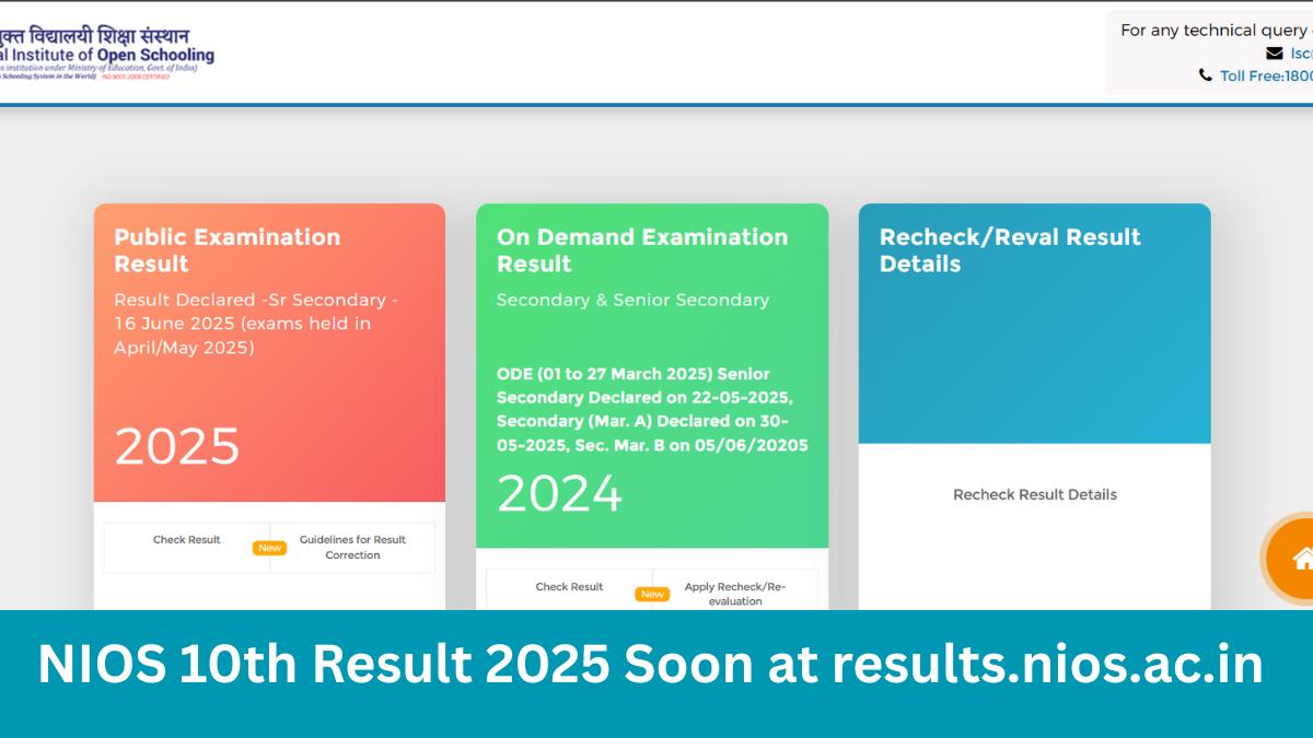 NIOS 10th Result 2025 Expected Date and Time, How to Download Result Official Website results.nios.ac.in